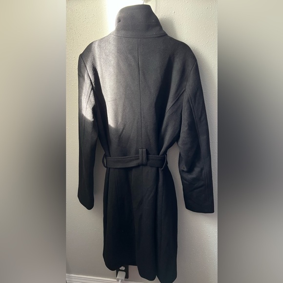 New Cole Haan Women's Slick Wool Belted Coat In Black Size 14 - Picture 8 of 12